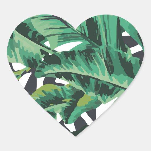Tropisch glam Banana Leaf Pattern Hart Sticker (Voorkant)