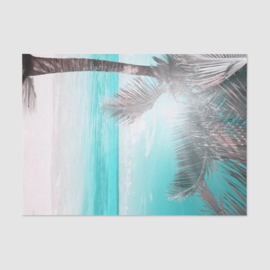 Tropisch glam Roze Aqua Blue Beach Palm Sweet 16 Tissuepapier (Voorkant)