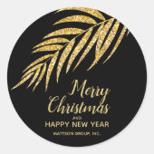 Tropisch Gold Glitter Palm Kerstmis Dank u Ronde Sticker (Voorkant)