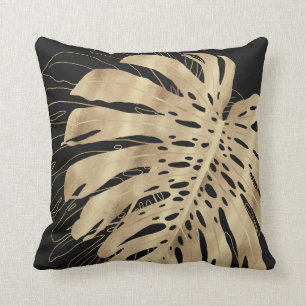 Tropisch Gold Monstera Leaf Black Design Kussen