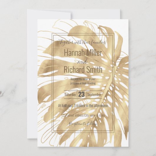 Tropisch Gold Monstera Leaf White Design (Voorkant)