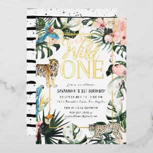 Tropisch Gold Wild One Birthday Party Folie Uitnodiging