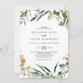 Tropisch Goud Groen Bladgroen Casual Bruiloft Kaart (Voorkant)