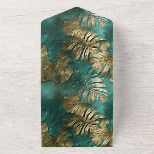 Tropisch goud laat smaragdgroen achter all in one uitnodiging (Buitenkant)