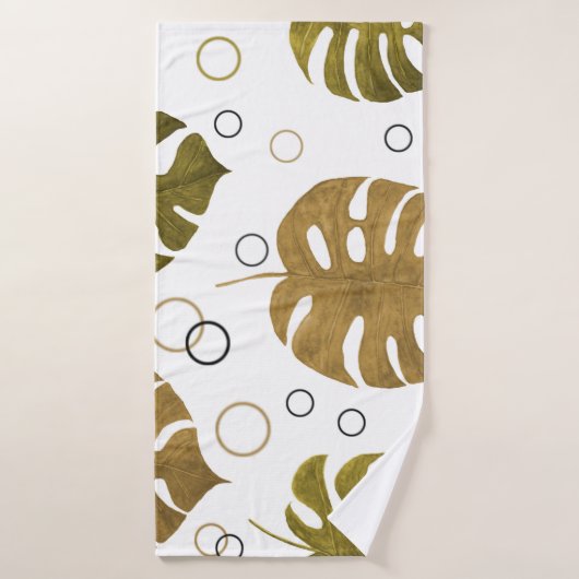 Tropisch goud: Monstera Leaf Waterverf Badhanddoek (Badhanddoek)