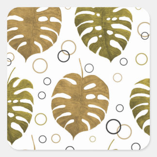 Tropisch goud: Monstera Leaf Waterverf Vierkante Sticker