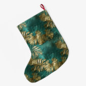 Tropisch goud smaragdgroen blad grote kerstsok (Achterkant (Hangend))