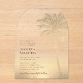 Tropisch Goud Zand Palm Tree Boho Beach Huwelijk Acryl Uitnodigingen (Voorkant)
