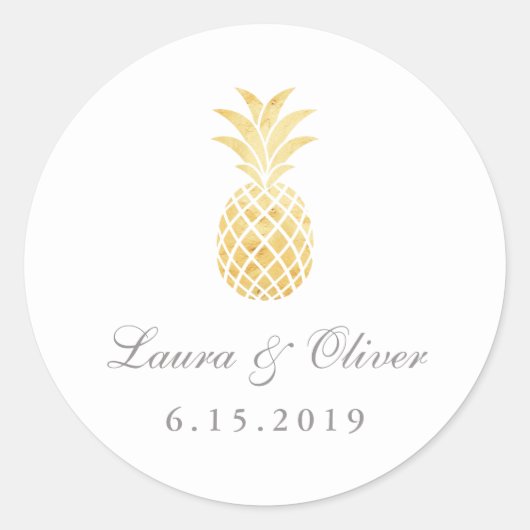 Tropisch gouden ananas ronde sticker (Voorkant)