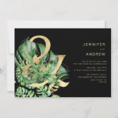 Tropisch Gouden Bladgroen Ampersand Bruiloft Kaart (Voorkant)