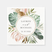 Tropisch Gouden Blush Palm Persoonlijke Trouwdag Servet (Voorkant)