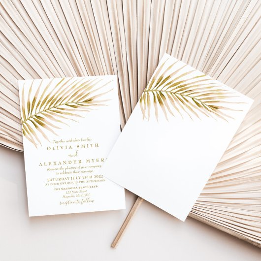 Tropisch gouden palm trouwdag kaart