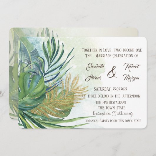 Tropisch goudpalm vertrekt zomerbruiloft I Kaart (Voorkant / Achterkant)