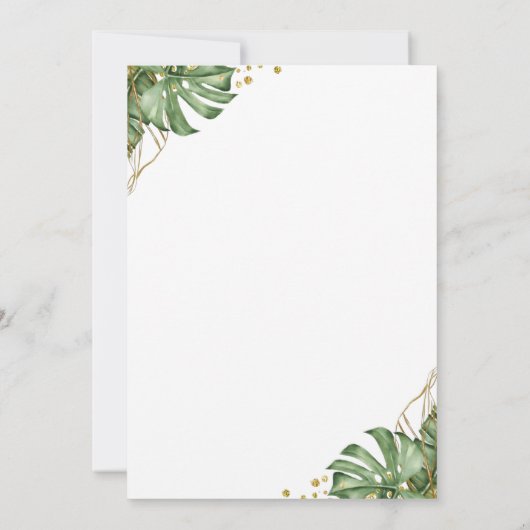 Tropisch Greenery Gold Arch Photo Afstuderen Aankondiging (Achterkant)