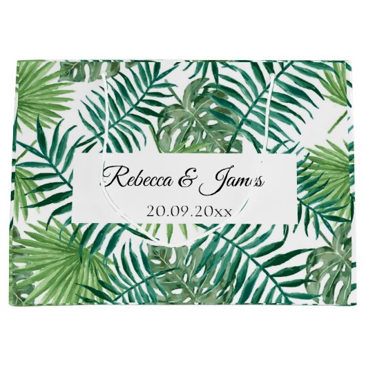 Tropisch Greenery Script Name Beach Wedding Groot Cadeauzakje (Voorkant)