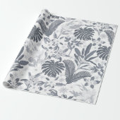 Tropisch grijs bloemengroen cadeaupapier (Uitgerold)