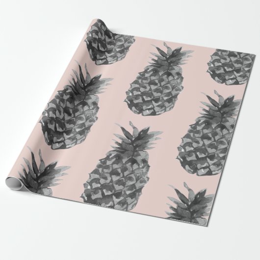 Tropisch grijs en roze anananas naadloos patroon cadeaupapier (Uitgerold)