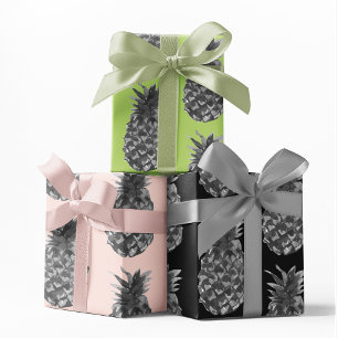 Tropisch grijs en roze anananas naadloos patroon inpakpapier vel