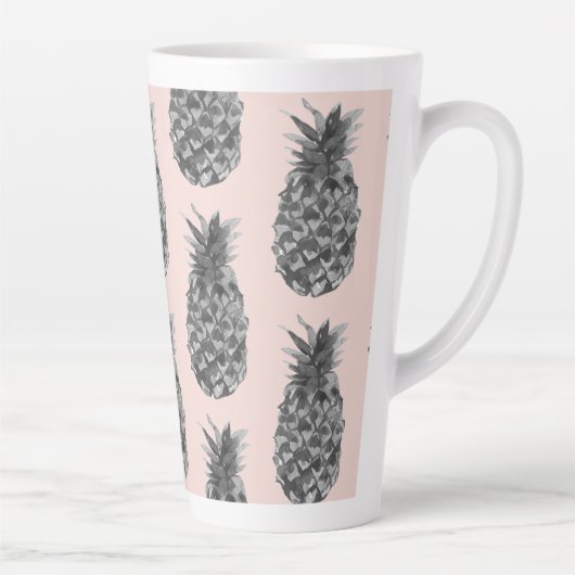 Tropisch grijs en roze anananas naadloos patroon latte mok (Rechts)