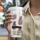 Tropisch grijs en roze anananassap patroon met naa acryl drinkbeker