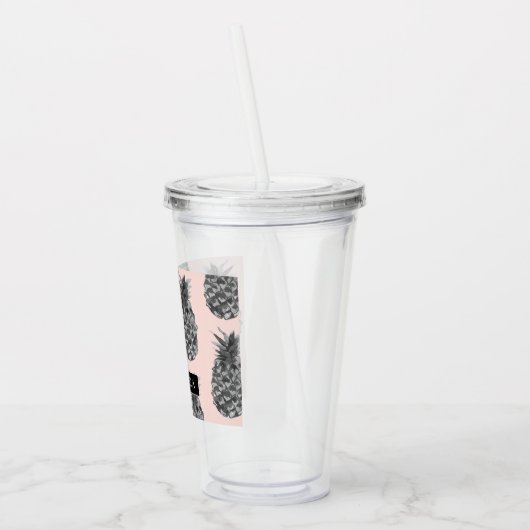 Tropisch grijs en roze anananassap patroon met naa acryl drinkbeker (Links)