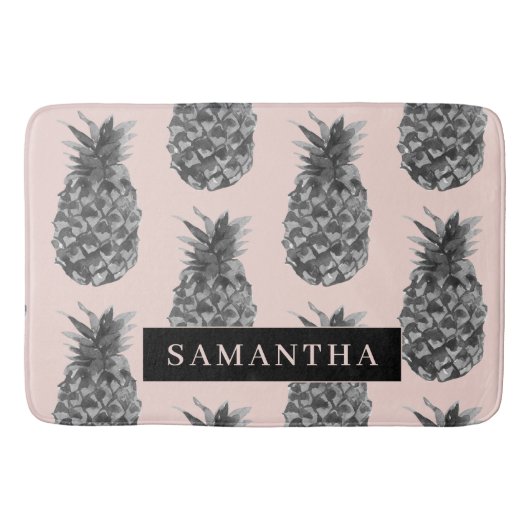 Tropisch grijs en roze anananassap patroon met naa badmat (Voorkant)