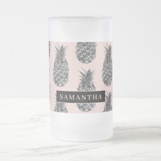 Tropisch grijs en roze anananassap patroon met naa matglas bierpul (Center)