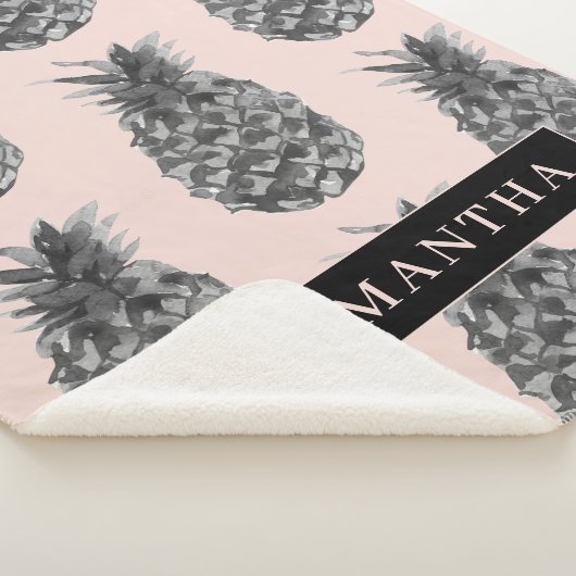 Tropisch grijs en roze anananassap patroon met naa sherpa deken (3/4)