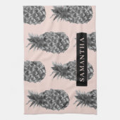 Tropisch grijs en roze anananassap patroon met naa theedoek (Verticaal)