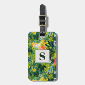 Tropisch Groen Abstract Botanisch Monogrammed Bagagelabel (Voorkant verticaal)
