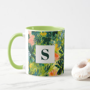Tropisch Groen Abstract Botanisch Monogrammed Mok