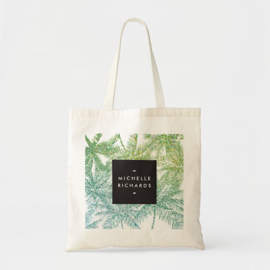 Tropisch groen/Aqua Glitter Palms Tote Bag (Voorkant)