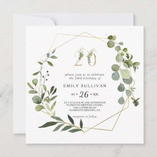 Tropisch groen blad 20e verjaardagsfeestje kaart (Voorkant)