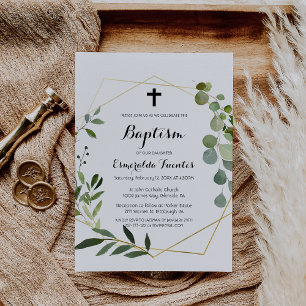 Tropisch groen blad kruis doop kaart