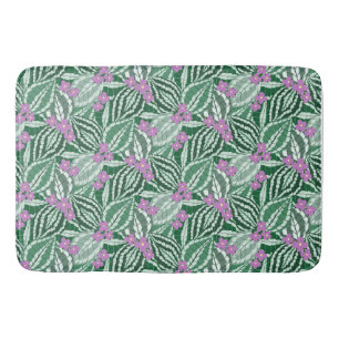 Tropisch Groen blad met paarse bloemen Badmat