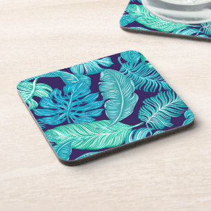 Tropisch Groen Blauw Bladeren Patroon Bier Onderzetter