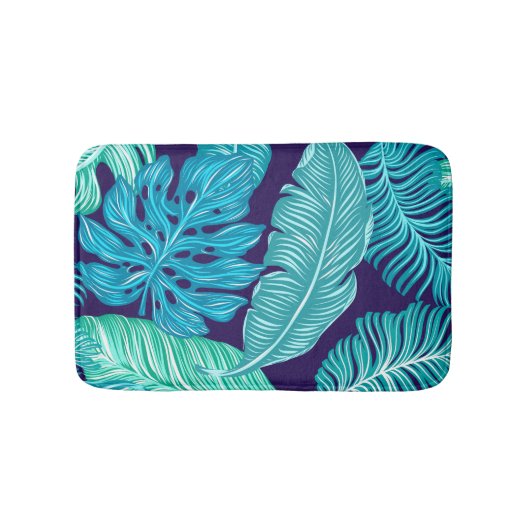 Tropisch groen-blauw bladpatroon badmat (Voorkant)