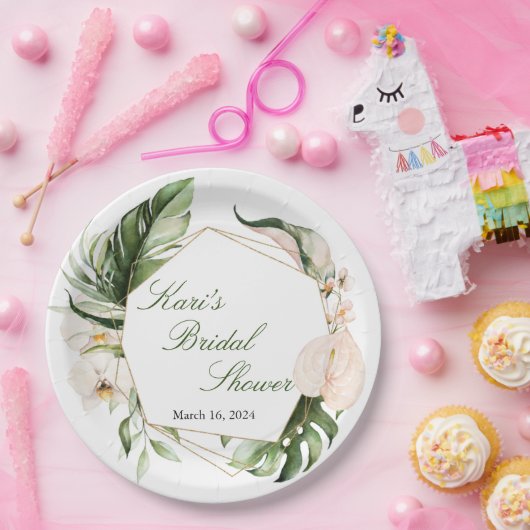 Tropisch groen bloemenpapier Borden Papieren Bordje (Feest)