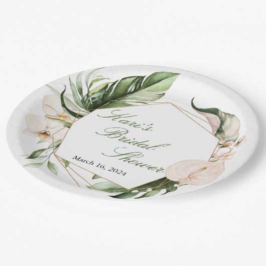 Tropisch groen bloemenpapier Borden Papieren Bordje (Gekanteld)