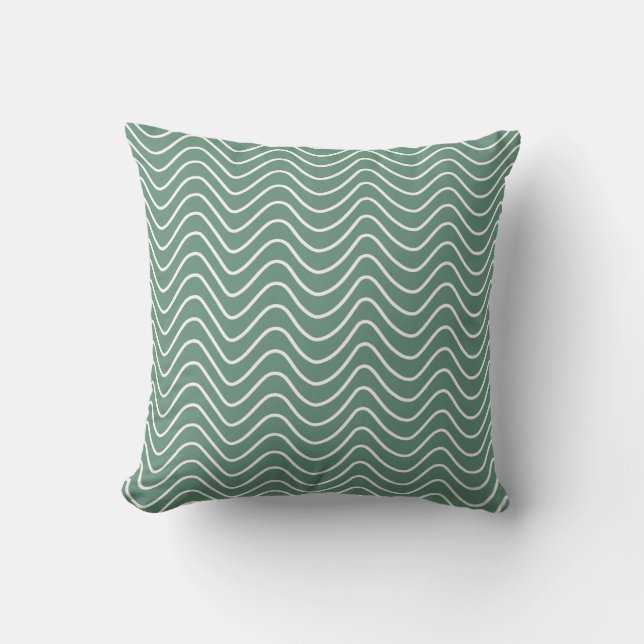 Tropisch Groen Chevron Patroon Minimale Zigzag Kussen (Voorkant)