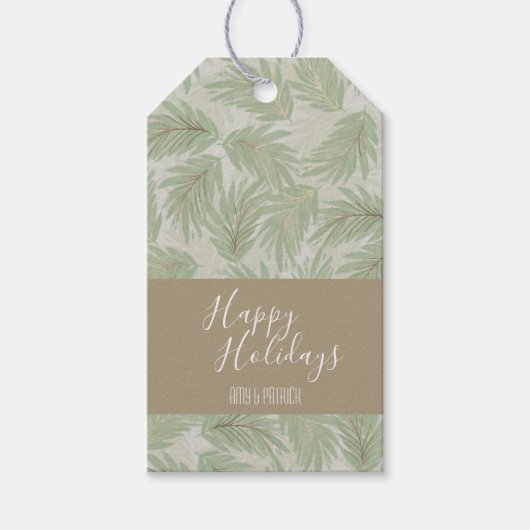 Tropisch groen en gouden kerstavond cadeaulabel (Voorkant)