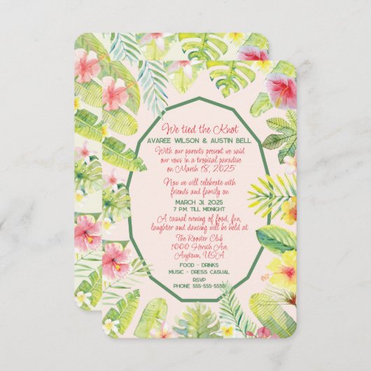 Tropisch groen gebladerte rode hibiscus kaart (Voorkant / Achterkant)