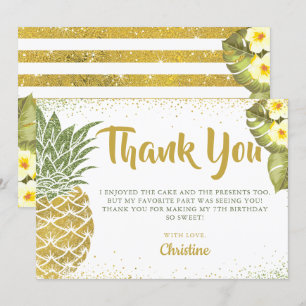 Tropisch groen goud glitter ananas verjaardag bedankkaart