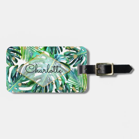 Tropisch groen goud glitter Palm Leaf Pattern Bagagelabel (Voorkant horizontaal)