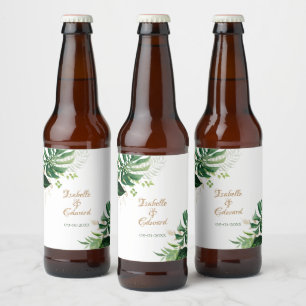 Tropisch groen & goud Monstera-bladeren Bier Etiket
