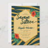 Tropisch Groen Goud Zebra Bloemen Zoet Zestien Kaart (Voorkant)