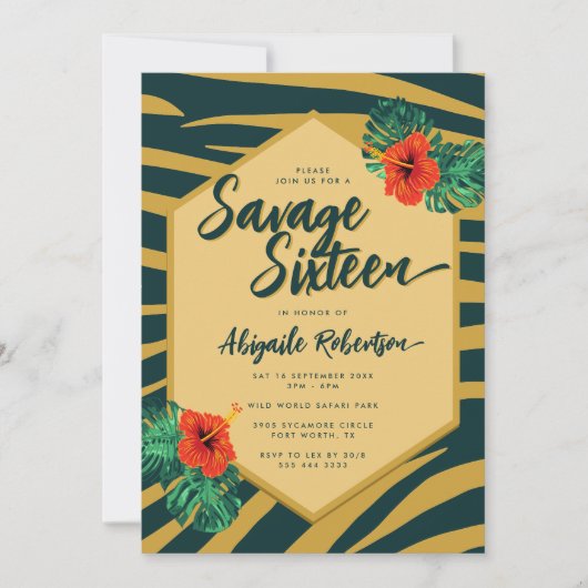 Tropisch Groen Goud Zebra Bloemen Zoet Zestien Kaart (Voorkant)