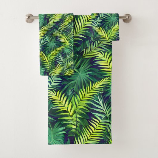Tropisch groen Leaf Fern Pattern Bad Handdoek (Insitu)