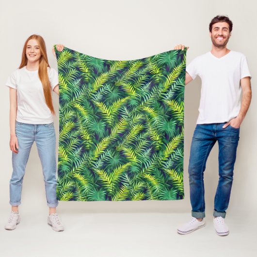 Tropisch groen Leaf Fern Pattern Fleece Deken (In situ)