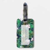 Tropisch groen Lila goudmonster laat Floral vallen Bagagelabel (Achterkant verticaal)